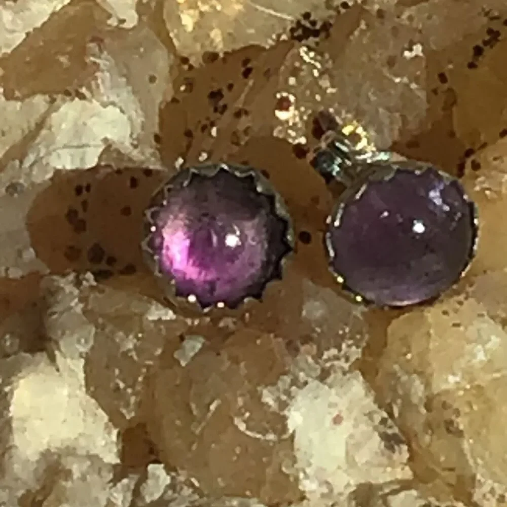 Purple Amethyst & Sterling Silver Stud Earrings, NEW, Handmade, Artisan
